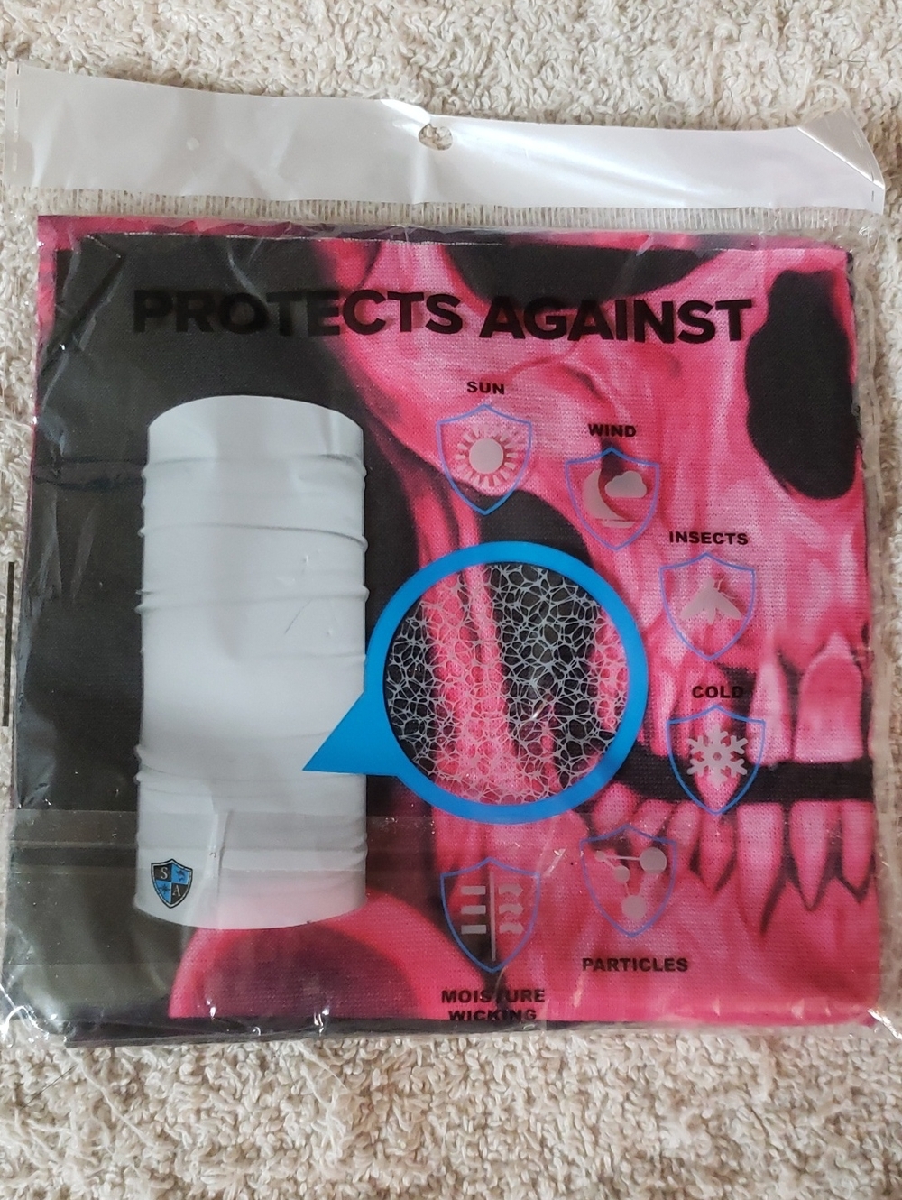 SAS Pink and Black Skull Face Mask Neck Gaiter